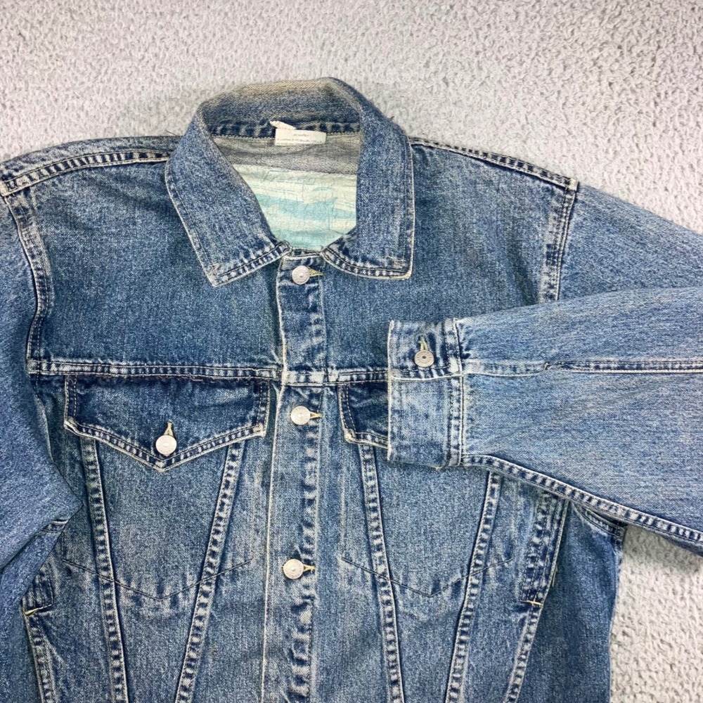 Vintage Freego Denim Trucker Jacket Men M 80s Western Biker Retro Medium‎ Wash